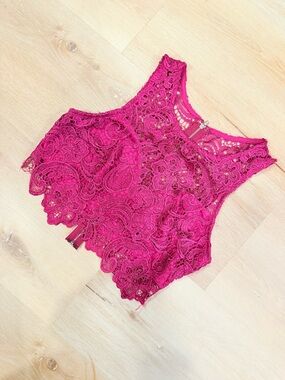 Fuchsia Lace Crop Top